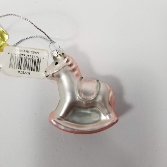 Pink Baby Blown Glass Xmas Ornament Rocking Horse - Picture 1 of 2